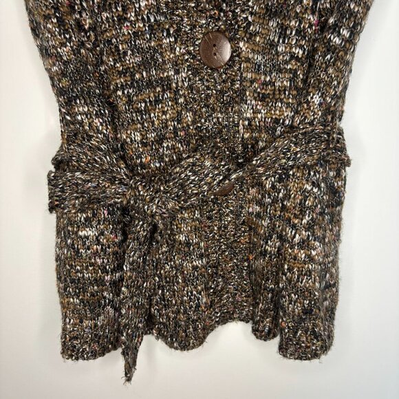 CHICO'S Silk Blend Cable Knit Button Up Sweater Vest Women's L Belt Soft Brown - Picture 2 of 7
